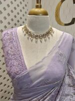 Organza with turkish floral work and contrast border - Image 5