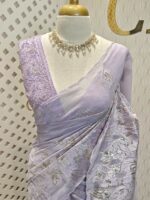 Organza with turkish floral work and contrast border - Image 4