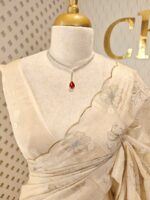 Organza with silver,golden zari floral and wavy lines pattern - Image 2
