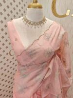 Organza with silver,golden zari floral and wavy lines pattern - Image 10