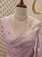 Organza with silver,golden zari floral and wavy lines pattern - Image 14
