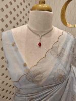 Organza with silver,golden zari floral and wavy lines pattern - Image 17