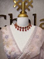 Organza with floral sequence and digital print and bead dots - Image 8