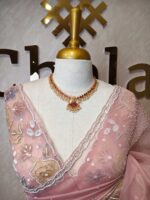 Organza with floral sequence and digital print and bead dots - Image 2