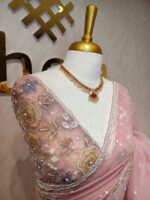 Organza with floral sequence and digital print and bead dots - Image 4