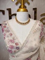 Organza with floral beaded digital print and beaded scallop border - Image 5