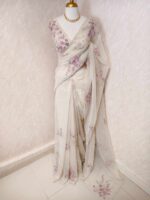 Organza with floral beaded digital print and beaded scallop border - Image 6