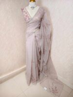 Organza with floral beaded digital print and beaded scallop border - Image 9