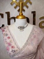 Organza with floral beaded digital print and beaded scallop border - Image 8