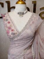 Organza with floral beaded digital print and beaded scallop border - Image 7