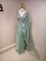 Organza with floral beaded digital print and beaded scallop border - Image 3