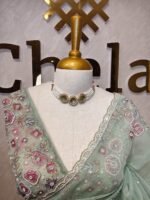Organza with floral beaded digital print and beaded scallop border - Image 2