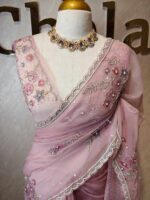 Organza with floral beaded digital print and beaded scallop border - Image 10
