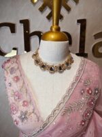 Organza with floral beaded digital print and beaded scallop border - Image 11