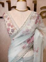 Organza with floral beaded digital print and beaded scallop border - Image 13