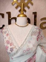 Organza with floral beaded digital print and beaded scallop border - Image 14