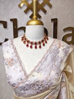 Organza with Turkish border cut bead sequence floral designs - Image 2