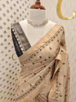 Semi tussar with check pattern and geometric like design