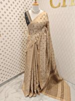 Semi tussar with cross stitch like buttas and check pattern - Image 4