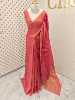 Tissue linen with stripes pattern on pallu - Image 25