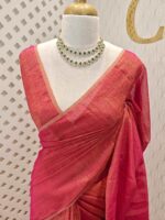 Tissue linen with stripes pattern on pallu - Image 23