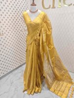 Tissue with stripes pattern on border and pallu - Image 30
