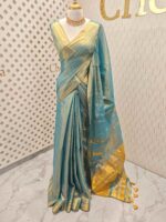 Tissue with stripes pattern on border and pallu - Image 6