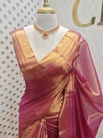 Tissue with stripes pattern on border and pallu - Image 31