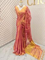 Tissue with stripes pattern on border and pallu - Image 12
