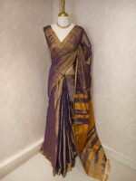 Tissue with stripes pattern on border and pallu - Image 24