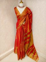 Tissue with stripes pattern on border and pallu - Image 21
