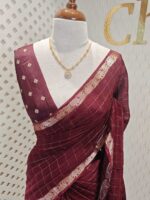 Viscose with check design and thin border (Dark) - Image 37