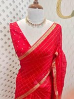 Viscose with check design and thin border (Dark) - Image 4