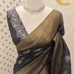 Linen with rose flower like thread work and wide border