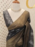 Linen with rose flower like thread work and wide border