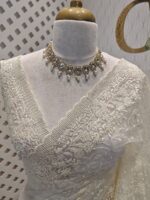 Net saree with full body embroidered flowers and vines with scallop on boarder - Image 11