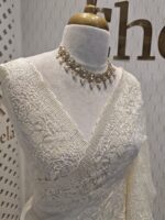 Net saree with full body embroidered flowers and vines with scallop on boarder - Image 12
