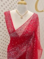 Net saree with sequence, stones small floral pattern and scallop border
