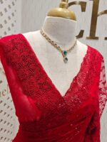 Net saree with embroidered sequence leafs and vines ,cutwork and scallop on border - Image 12