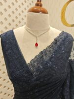 Net saree with embroidered sequence leafs and vines ,cutwork and scallop on border - Image 17