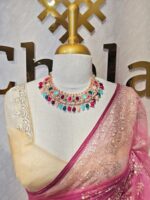 Net saree with thick boarders with floral patterns - Image 20