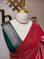 Banarasi with peacock leaf buttas zari work with contrast blouse - Image 6