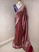 Banarasi with peacock leaf buttas zari work with contrast blouse - Image 10