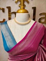 Banarasi with peacock leaf buttas zari work with contrast blouse - Image 2