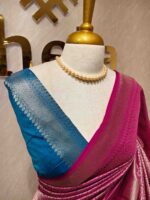 Banarasi with peacock leaf buttas zari work with contrast blouse - Image 3