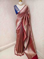 Banarasi with peacock leaf buttas zari work with contrast blouse - Image 13