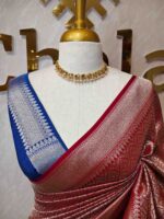 Banarasi with peacock leaf buttas zari work with contrast blouse - Image 11