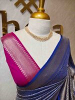 Banarasi with peacock leaf buttas zari work with contrast blouse - Image 15