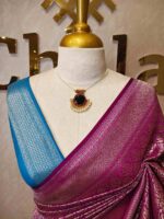Banarasi with floral,leaf motif and zigzag border and contrast blouse - Image 2