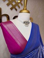 Banarasi with floral,leaf motif and zigzag border and contrast blouse - Image 6